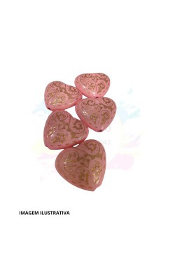 CORACAO RESINA ROSA OURO COM 5 PECAS