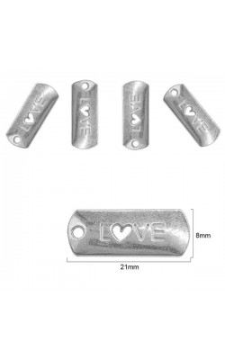 PLAQUINHA DE METAL LOVE 21X8MM COM 5 PECAS