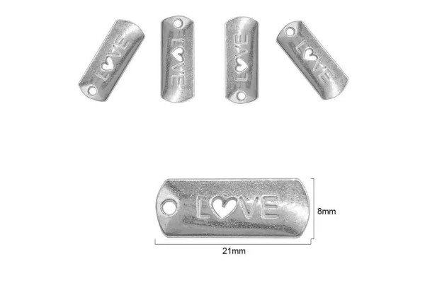 PLAQUINHA DE METAL LOVE 21X8MM COM 5 PECAS