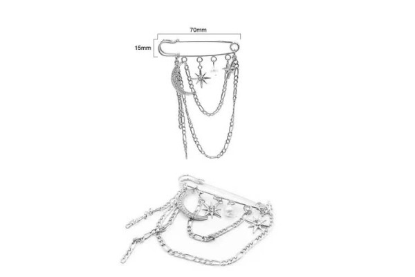 ALFINETE DE SEGURANCA DECORADO COM CORRENTE NIQUEL 