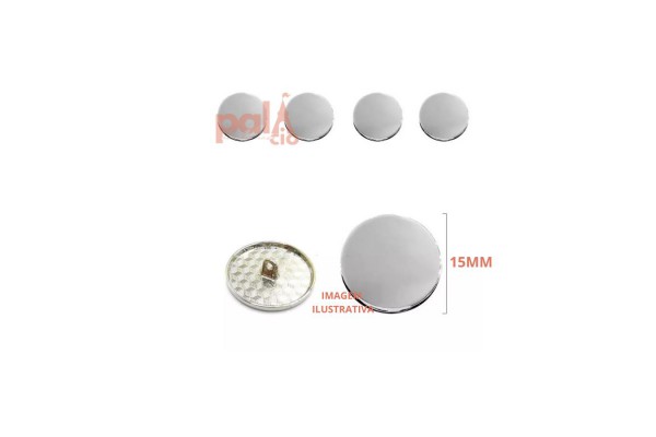 BOTAO METAL PRATA 15MM COM 5 PC