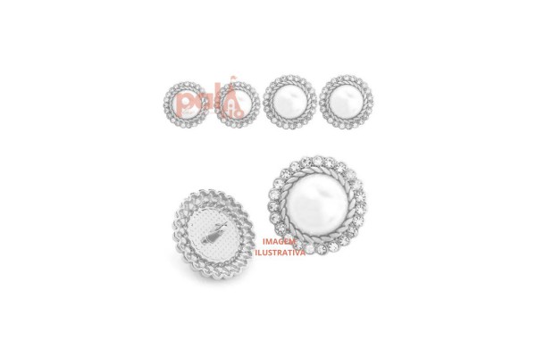 BOTAO METAL C/ PE PEROLA /STRASS C/ 5PC