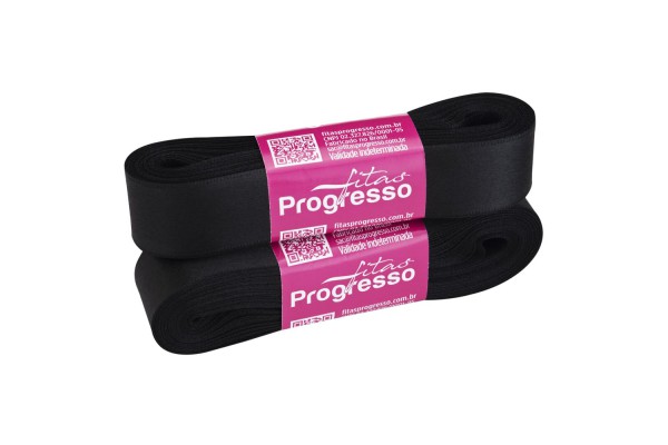FITA DE CETIM PROGRESSO 22MM 10MTS PRETO