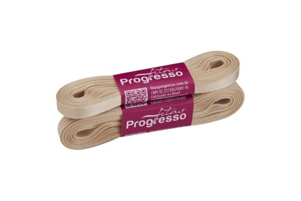 FITA DE CETIM PROGRESSO 7MM COM 10MTS BEGE