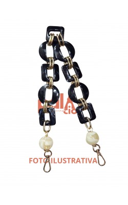 ALCA DE BOLSA CORRENTE C/ELOS BEGE/PRETO 50CM