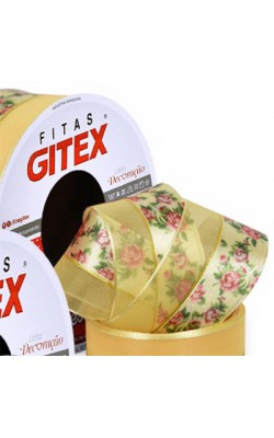 FITA DE CETIM COM VOIL FLORAL 22MMX10MTS