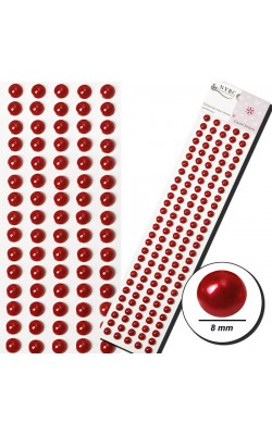 CARTELA ADESIVA NYBC MEIA PEROLA 8MM VERMELHO COM 140 UNIDADES  