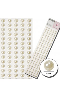 CARTELA ADESIVA NYBC MEIA PEROLA 8MM BEGE NATURAL COM 140 UNIDADES