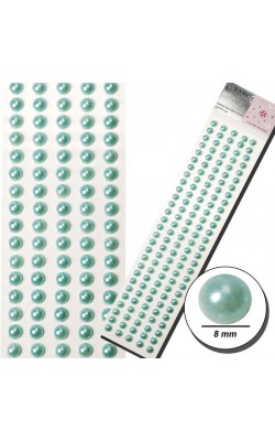 CARTELA ADESIVA NYBC MEIA PEROLA 8MM VERDE AGUA COM 140 UNIDADES  