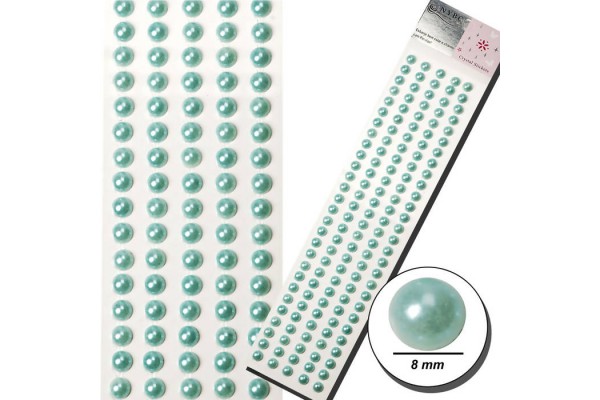 CARTELA ADESIVA NYBC MEIA PEROLA 8MM VERDE AGUA COM 140 UNIDADES  