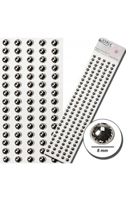 CARTELA ADESIVA NYBC MEIA PEROLA 8MM PRATA COM 140 UNIDADES 