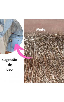 FRANJA PAETE TRABALHADA LARG 20CM NUDE 1MT