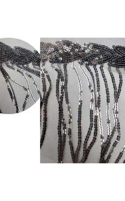 FRANJA PAETE TRABALHADA LARG 20CM ONIX 1MT