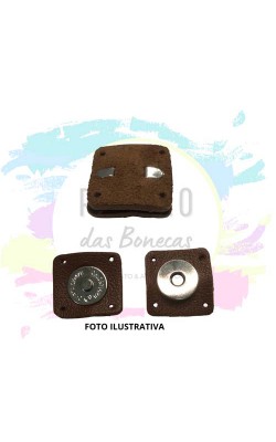 BOTAO IMANTADO NIQUELADO 18MM COM COURO CARAMELO