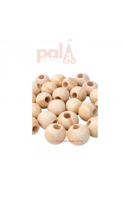 BOLA DE MADEIRA COR NATURAL 25MM FURO GRANDE 6 PECA