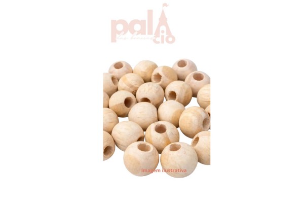 BOLA DE MADEIRA COR NATURAL 25MM FURO GRANDE 6 PECA