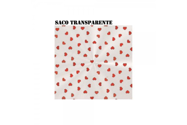 SACO TRANSPARENTE XINGO DECORADO 15X29CM CORACAO VERMELHO 20 UNID