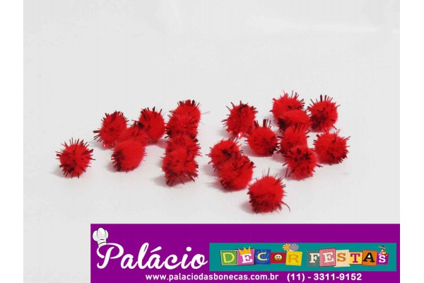 POMPOM COM BRILHO COM 20 UNIDADES VERMELHO