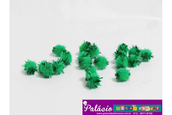 POMPOM COM BRILHO COM 20 UNIDADES VERDE